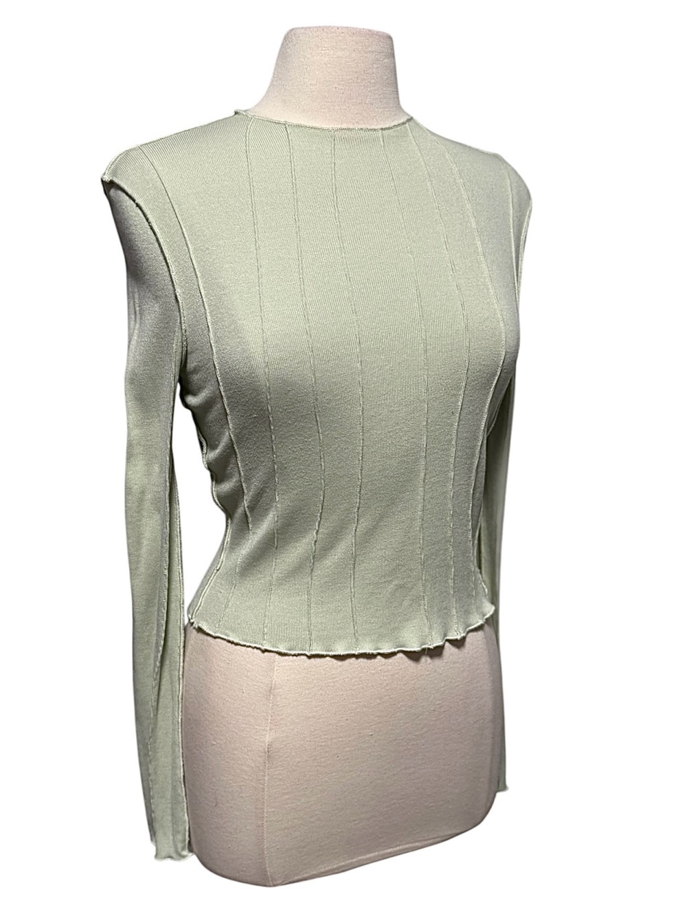 Fore Light Green Long Sleeve Textured Ruffle Top Size Small